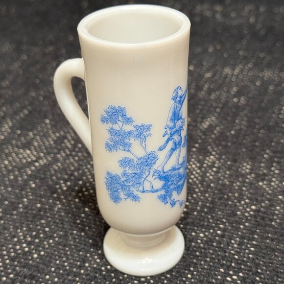 Avon Demitasse/Liqueur Footed Milk Glass Cup, Blue Toile Pattern, Vintage 1960s - Picture 13 of 14